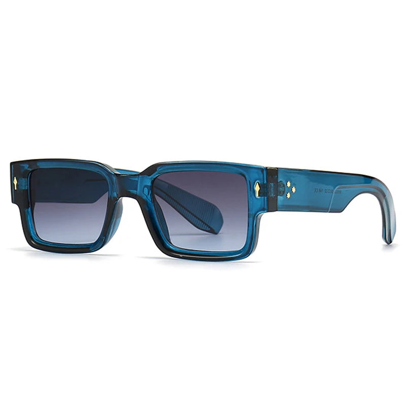 Ins Popular Fashion Square Rivets Men Sunglasses Vintage Punk Gradient Women Trending Dark Green Sun Glasses Shades UV400