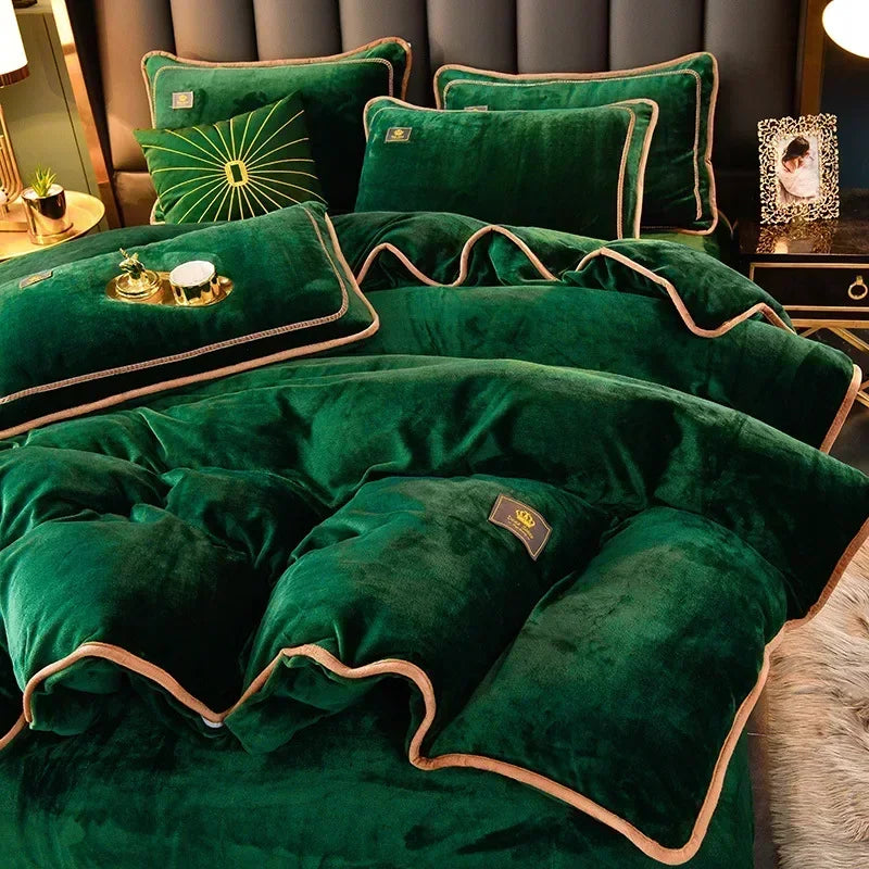 Luxury Milk Fleece Supper Ultra-Thick Bedding Set Queen Size High End Warm Winter Duvet Cover Set Warmth Comforter Bedding Sets