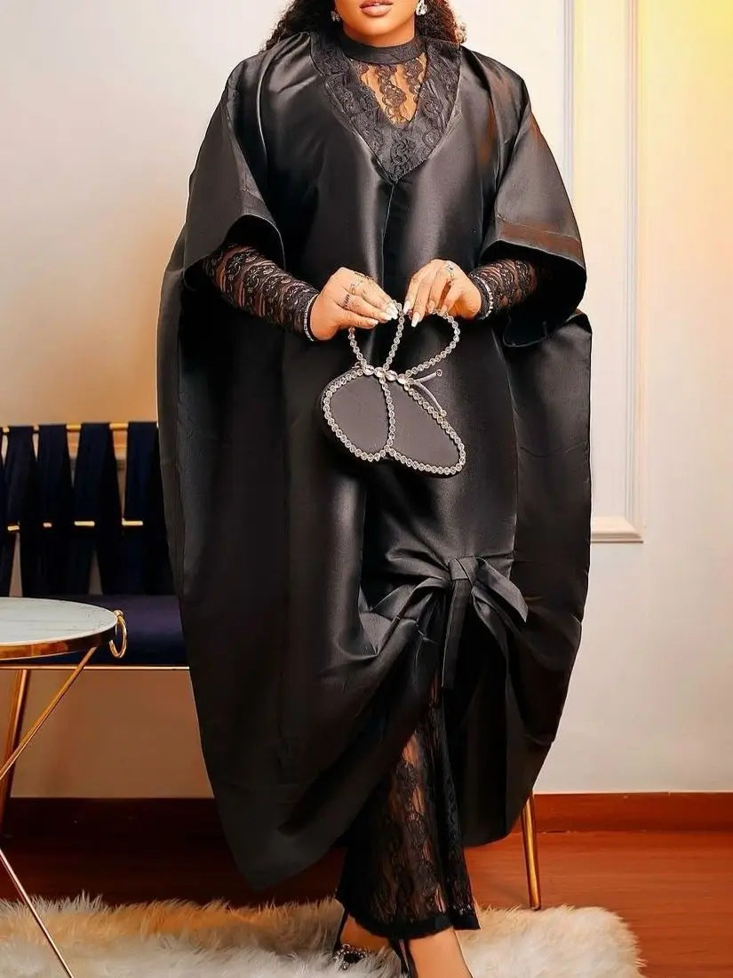 African Dresses Elegant Shiny Bubu Dresses Women Two Pieces Set Lace inside Dress Traditional Africa Clothing Long Loose Dashiki