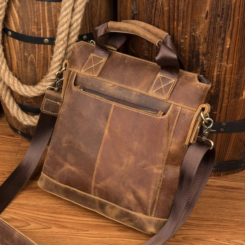 Leather Men'S Bag Crazy Horse Leather Retro Handbag Leather Crossbody Bag Handmade Shoulder Bag Computer Bag
