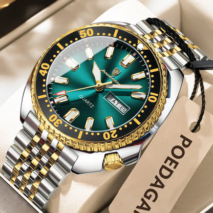 Business Men Watch Date Week Waterproof Luminous Luxury Man Wristwatch Sports Stainless Steel Men'S Quartz Watches Male