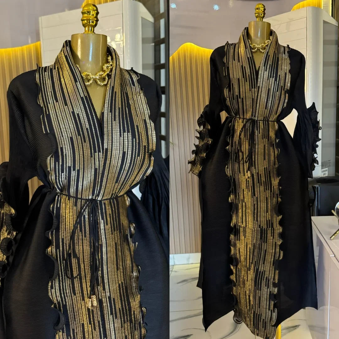 ANLAN High Elasticity Pleated Women'S Dress Loose Ruffles Waist Belt Long Sleeve Elegant Dresses 2025 Autumn New 7AN0136