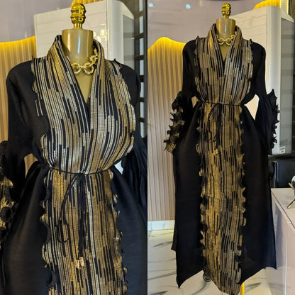 ANLAN High Elasticity Pleated Women'S Dress Loose Ruffles Waist Belt Long Sleeve Elegant Dresses 2025 Autumn New 7AN0136