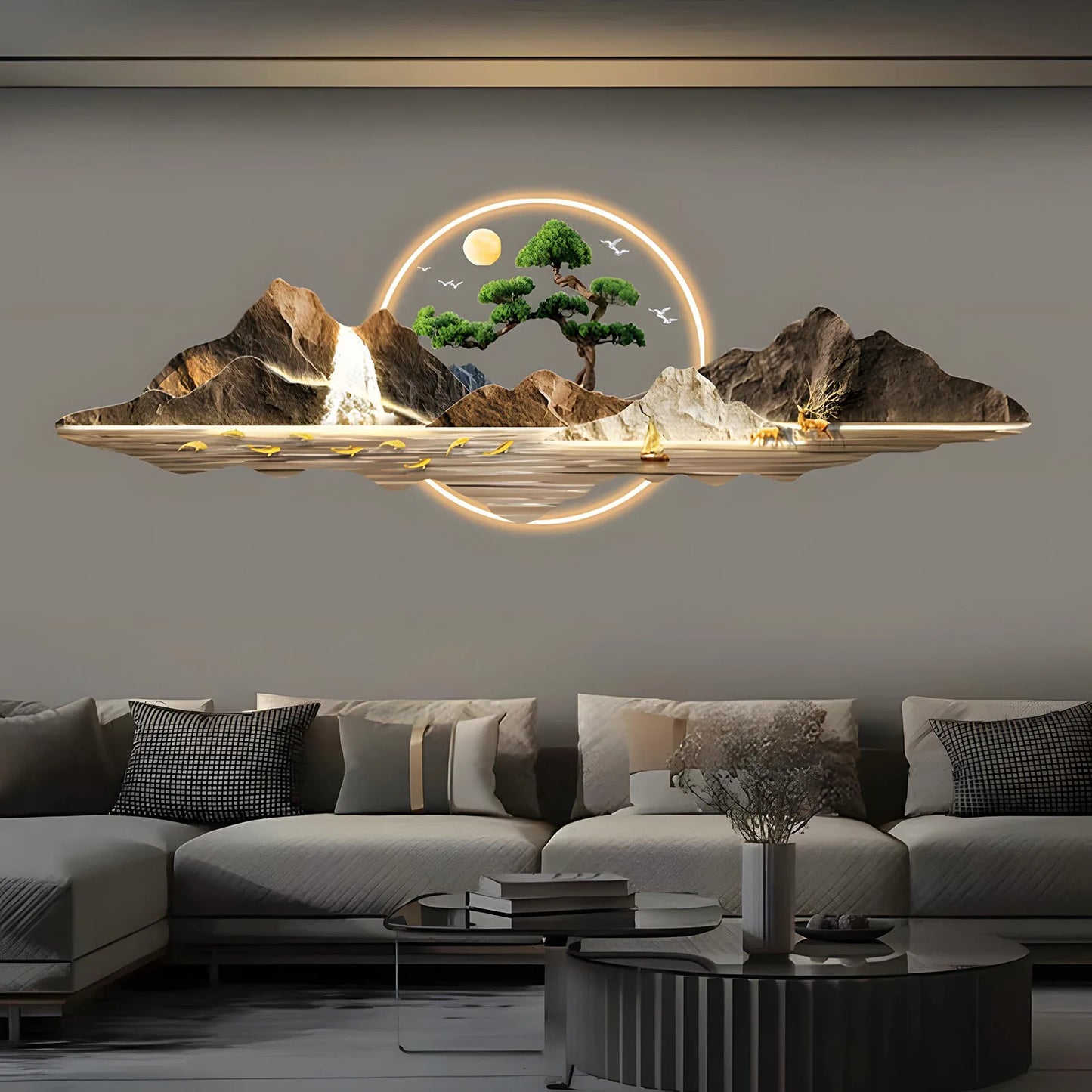 Acrylic Carved LED Light Hanging Painting, New Living Room, Office Sofa, Background Wall Decoration Painting, Rizhao Jinshan
