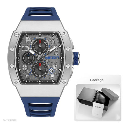 316 Stainless Steel Quartz Watch for Men Fashion Waterproof Luminous Chronograph Wristwatch with Auto Date Silicone Strap