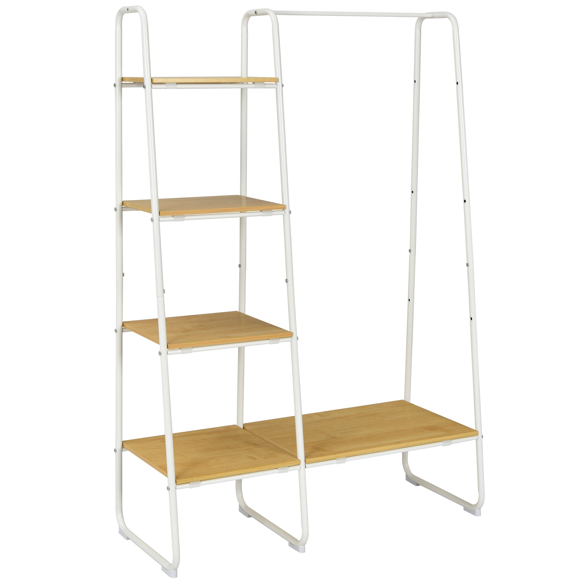 Free-Standing Clothing Rack with Five-Tier Wooden Shelves