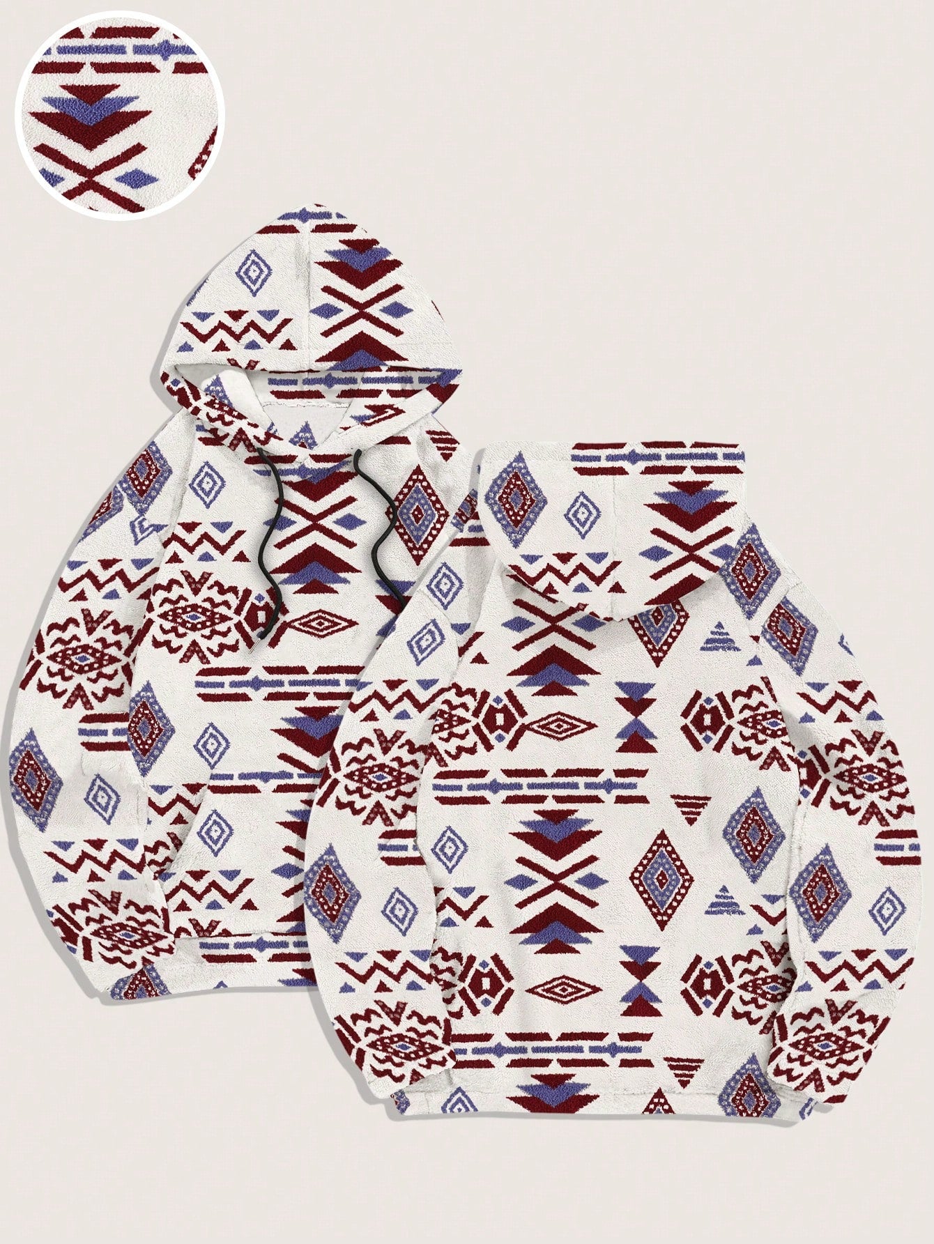 Men'S Totem Print Hooded Sherpa Fleece Sweatshirt