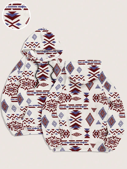 Men'S Totem Print Hooded Sherpa Fleece Sweatshirt