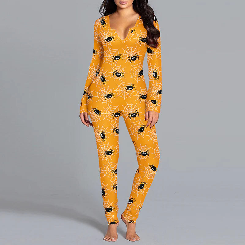 Halloween Printed Jumpsuit Long Sleeve Home Pajamas Casual Trousers Women'S Cos Clothing