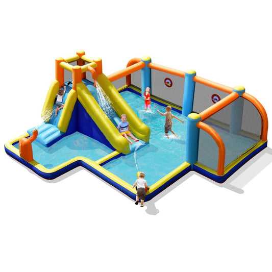 Inflatable Water Bounce House Featuring Slide and Water Cannons