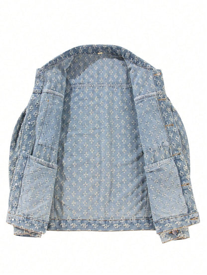 Men'S Retro Streetwear Fashion American Style Floral Print Denim Jacket, & Niche