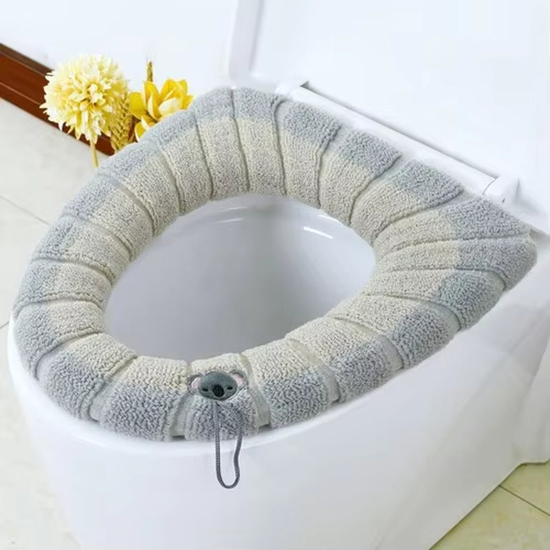 Luxurious Winter Warm Universal Toilet Seat Cover - Soft, Waterproof, and Washable with Convenient Handle