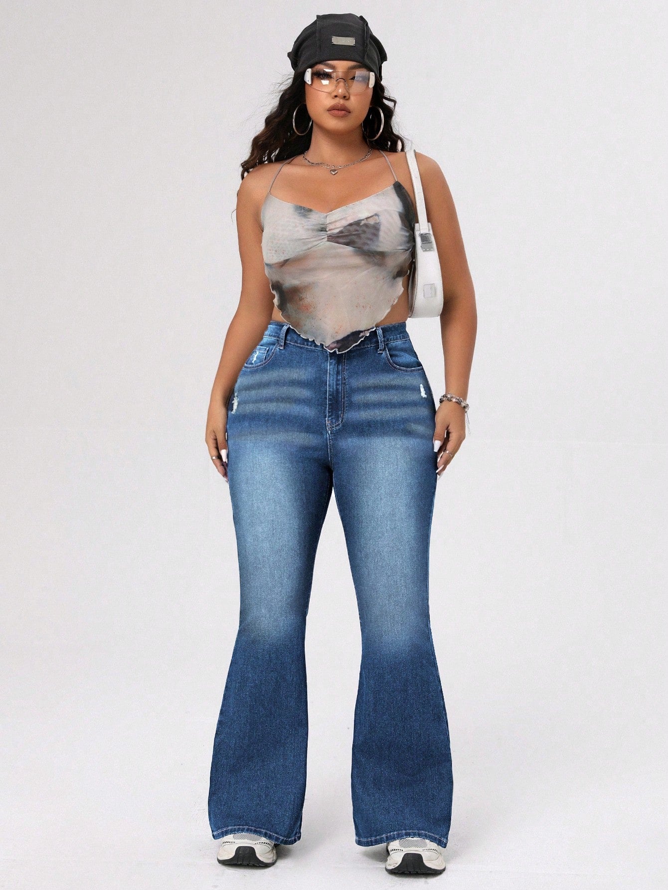 ICON Plus Size Women's Distressed Flared Jeans