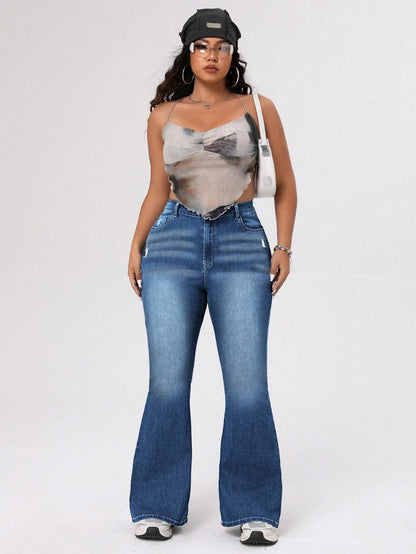 ICON Plus Size Women's Distressed Flared Jeans