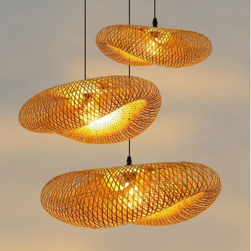 Bamboo Hand Weaving Pendant Light 80Cm Rattan Craft Woven LED Ceiling Lamp Chandelier Fixture Home Bedroom Decor Hanging Lustre
