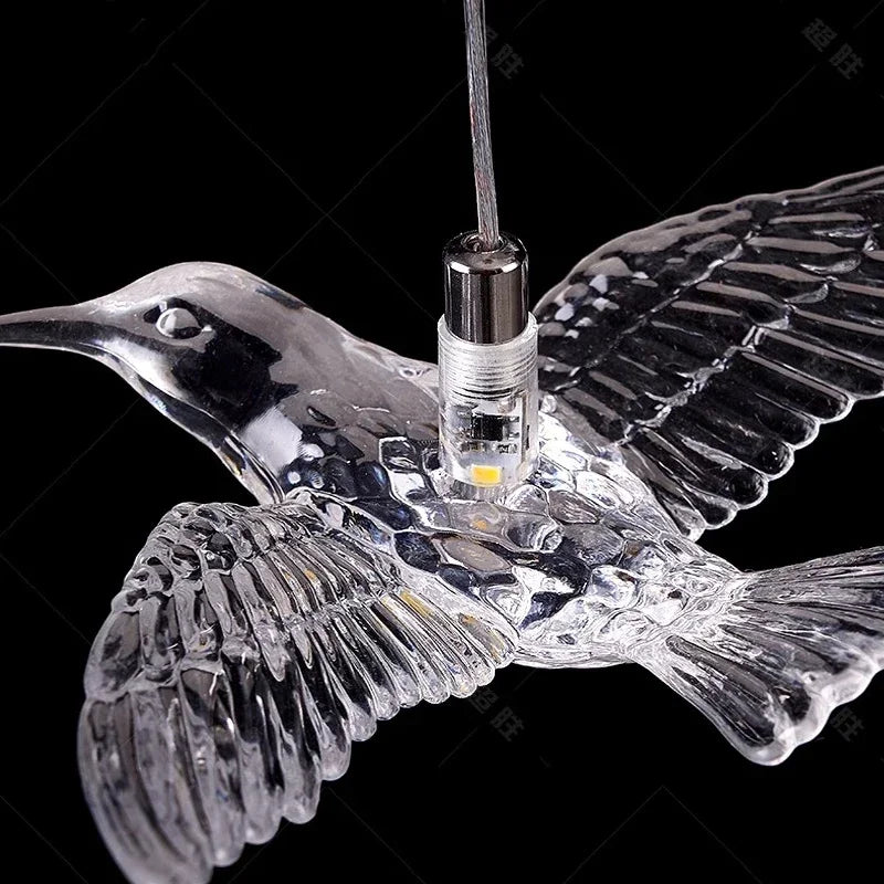 Luxury Led Chandelier for Staircase Modern Home Decor Hanging Lamp Creative Bird Design Lighting Acrylic Living Room Lustre