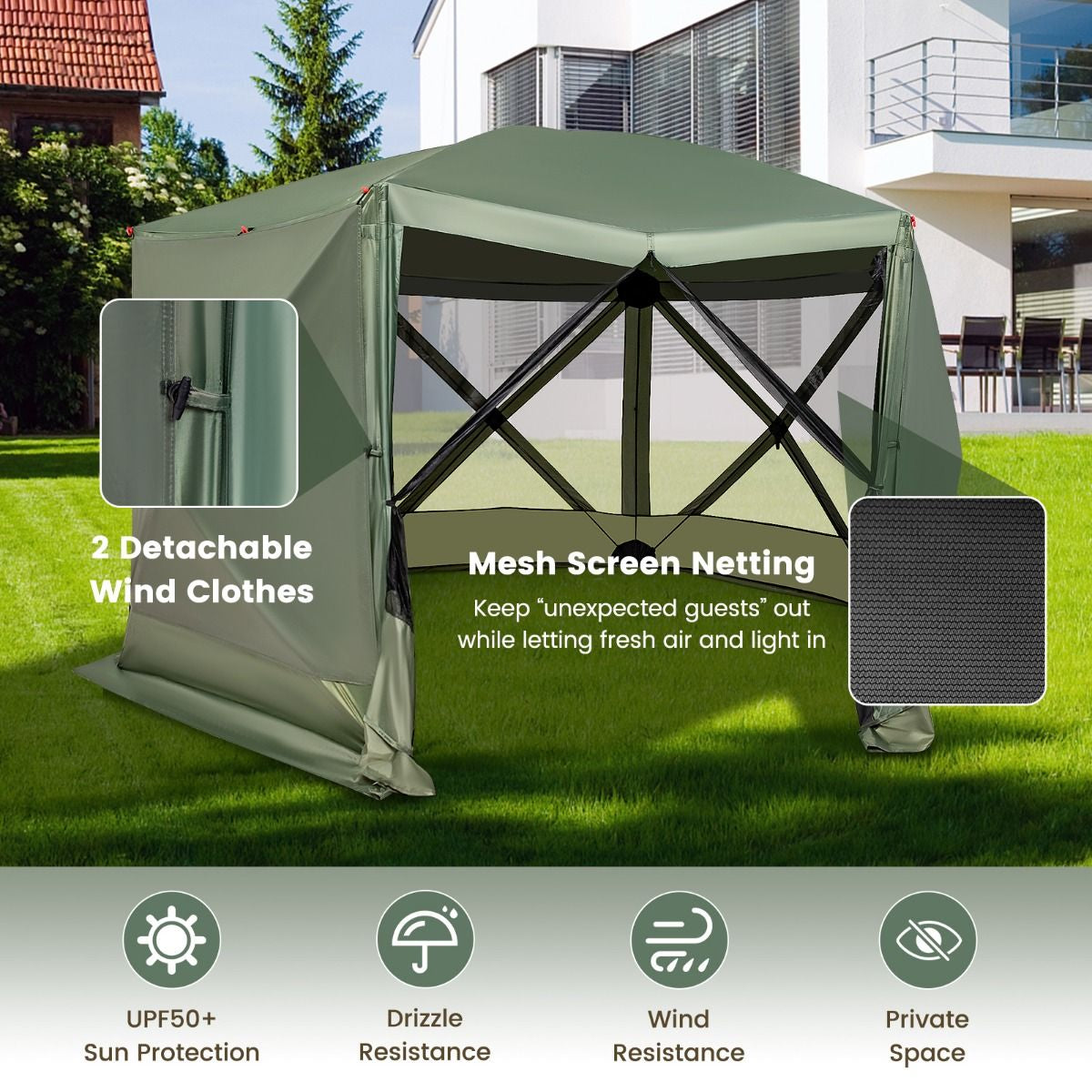 6-Sided Instant Setup Camping Gazebo with Portable Carrying Bag