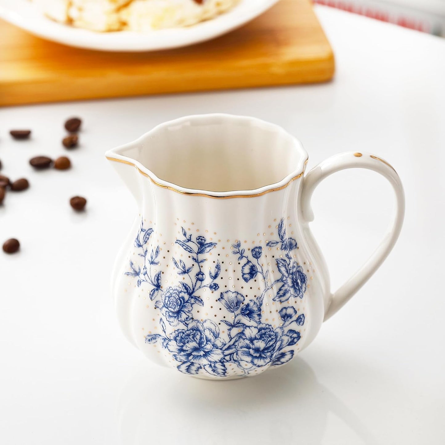 22Pcs Rose Porcelain Tea Set for Coffee,Tea Blue Porcelain Tea Cup Set