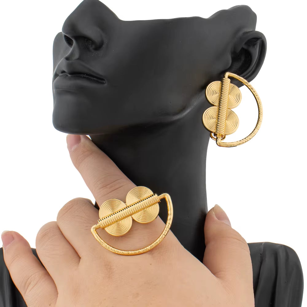 African Map-Inspired Jewelry Set: Statement Earrings and Adjustable Ring for Elegant Occasions