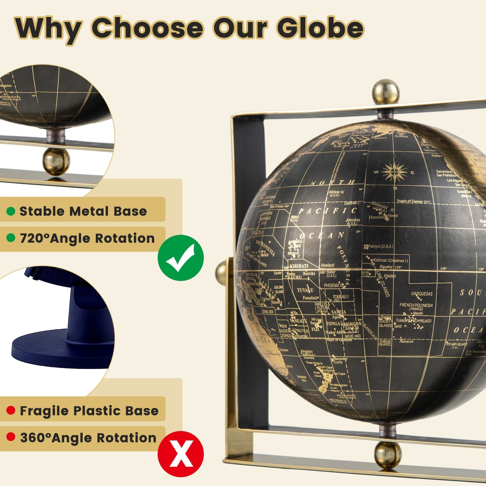 720-Degree Rotating Educational Geographic World Globe