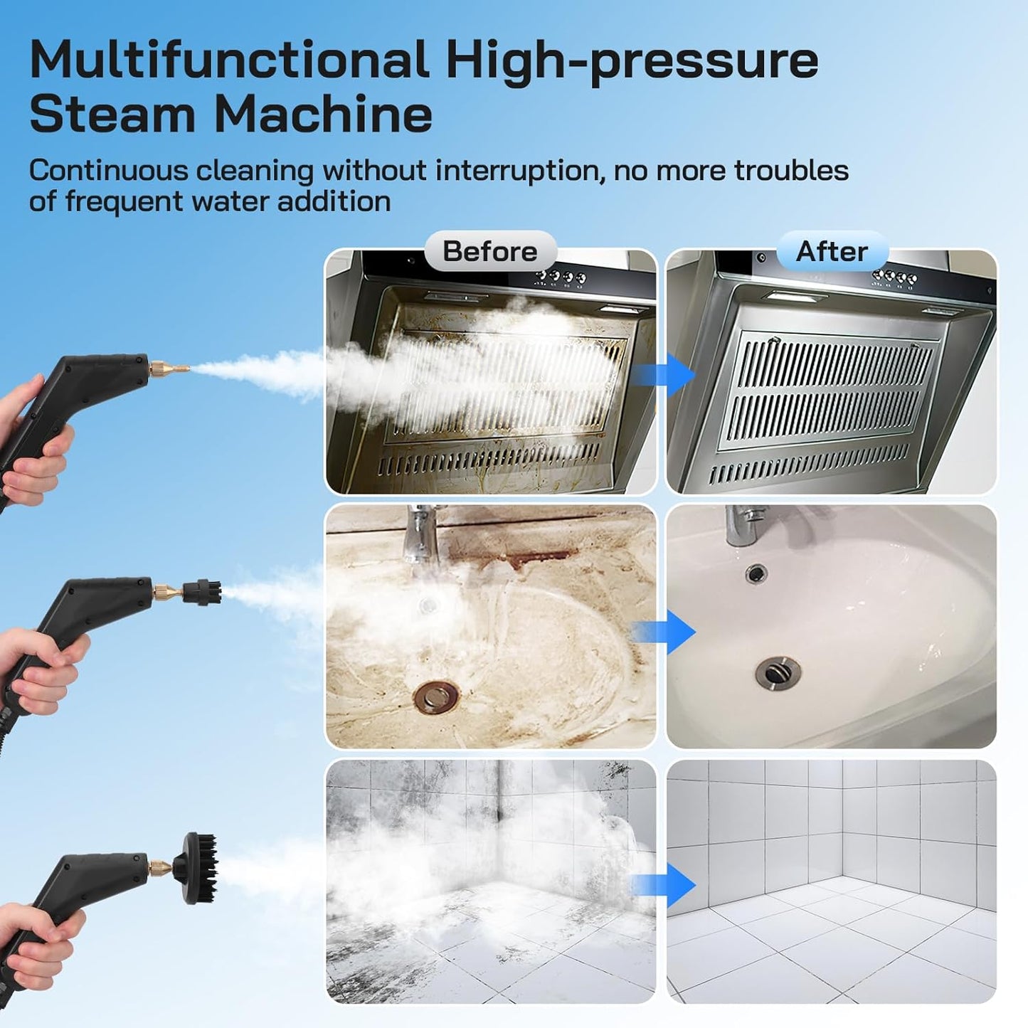 7 in 1 Handheld Steam Cleaner, 1500W Portable High Pressure Steam Cleaner, 1.2 L Water Tank, Handheld Car Steam Cleaner with 4 Brush Heads for Upholstery, Grouting, Tiles, Carpets, Bathrooms, Car