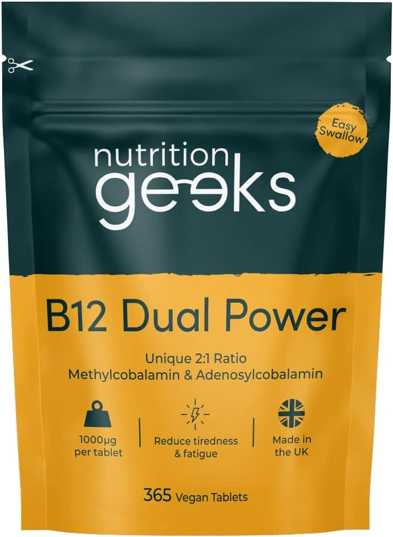 Vegan Vitamin B12 Supplement Tablets High Strength - 1 Year Supply (365 Tablets) - 1000Mcg Dual Power B12 Vitamin Complex with Methylcobalamin & Adenosylcobalamin - Energy Support - UK VIT B12