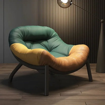 Lazy Cowhide High Rebound Sofa Chair Single Person Light Luxury Lazy Sofa Chair Italian Minimalist Living Room Leisure Chair
