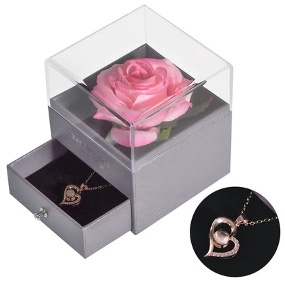 Eternal Rose Jewelry Box with 100 Languages "I Love You" Necklace – The Ultimate Romantic Gift!