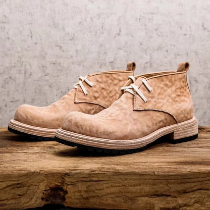 Dress Shoes Men Vintage Business Casual High Top Shoes Lace up Handmade Horsehide Genuine Leather Work Cargo Shoes High Quality