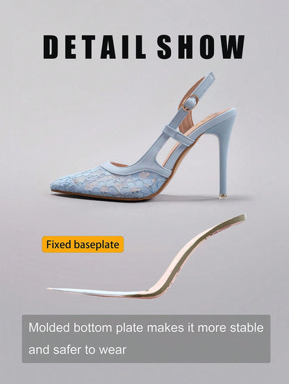 Women'S Lace Patchwork Pointed Toe High Heel Sandals, Hollow Out Breathable Sexy Fashion Party Stilettos