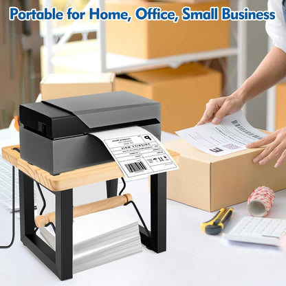 Label Holder for Rolls and Fan-Fold Labels, Wooden Desktop Printer Label Organiser for Thermal Printer, Space-Saving Design for Home, Office & Small Business