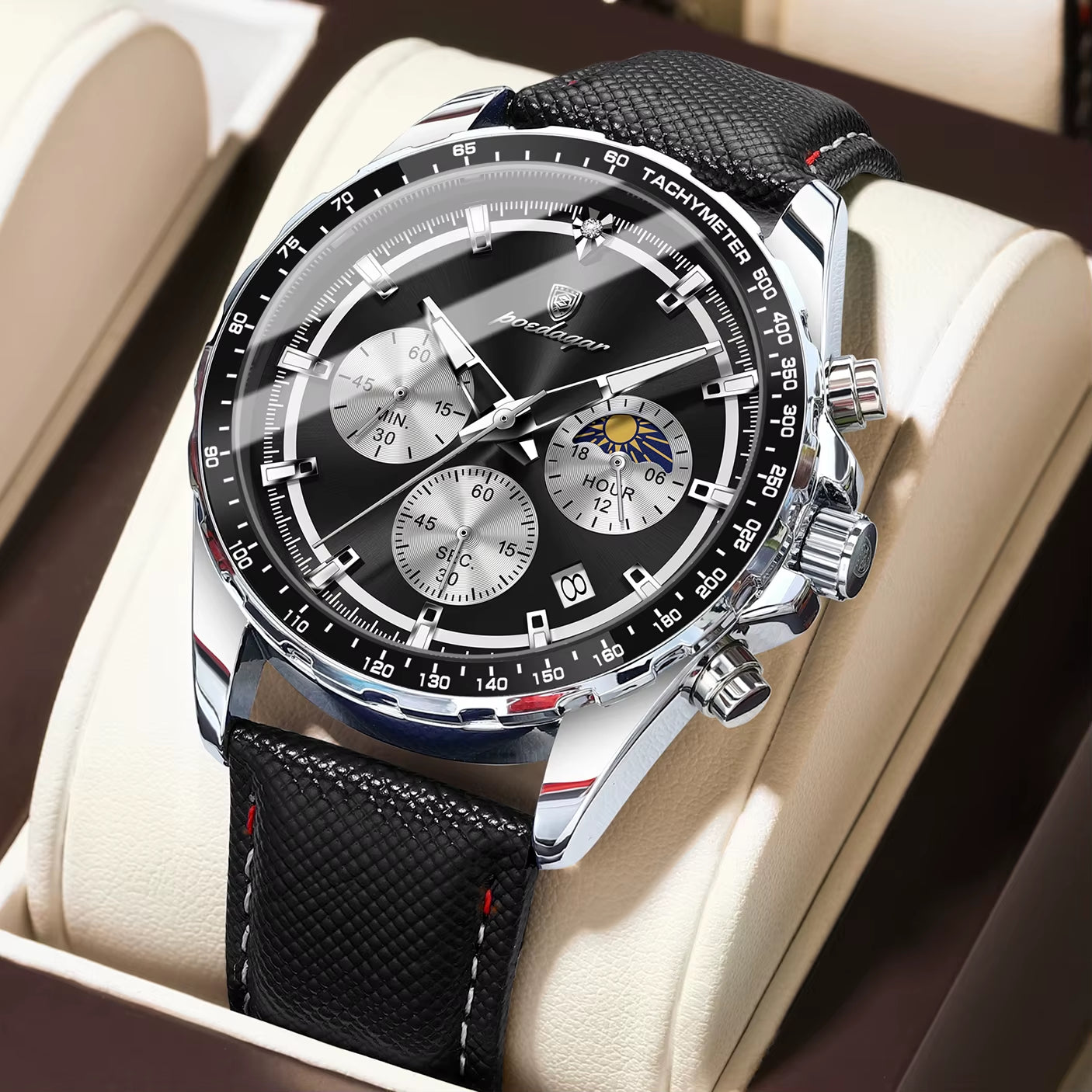 Original Luxury Men Clock Fashion Luminous Waterproof Chronograph Date Watch for Man Leather Quartz Men'S Watches Reloj