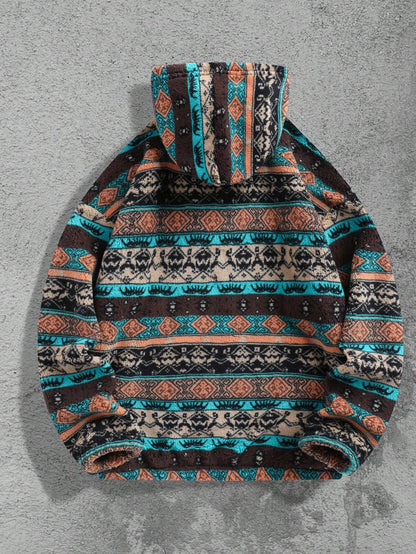Men'S Totem Print Hooded Sherpa Fleece Sweatshirt