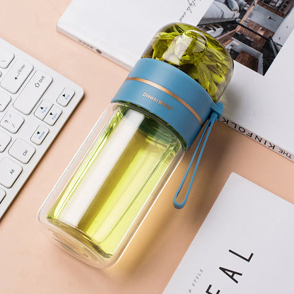 Glass Water Bottle with Tea Infuser Filter Tea Separation Double Wall Glass Bottle Leakproof Water Bottle