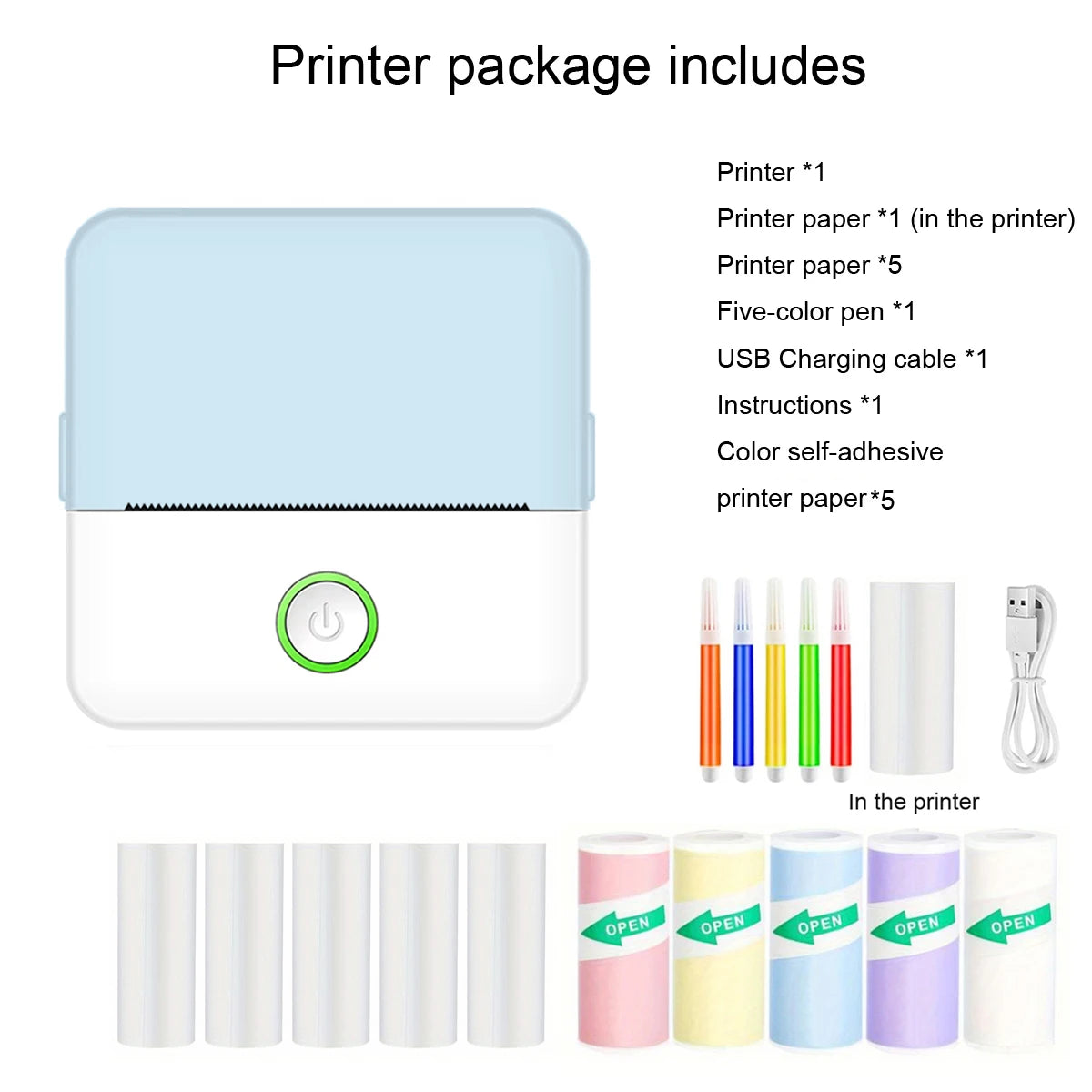 Compact Inkless Sticker Printer - Portable Thermal Printer for Photos, Journals, and Memos