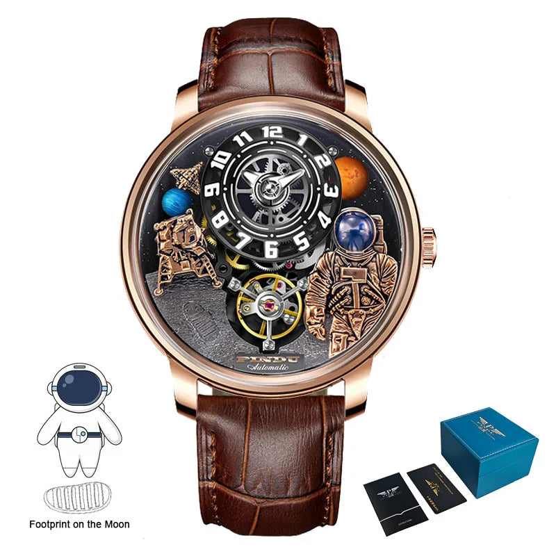 INDU Watch Men New Sace Series Unique Design Three-Dimensional Dial Arabic Numerals Luminous Sahire Mechanical Watch W2101B