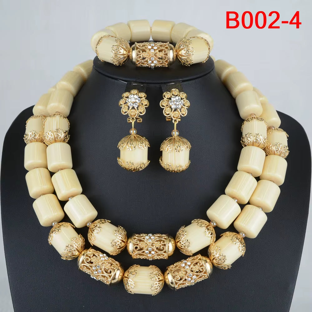 Exquisite African Coral Beads Wedding Jewelry Set for Nigerian Brides - Necklace, Bracelet, and Earrings Collection