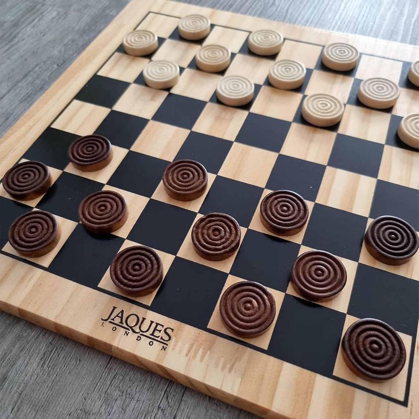 Draughts Board Game | Traditional 12" Wooden Board with Deluxe Checkers Pieces | for Adults and Kids | since 1795