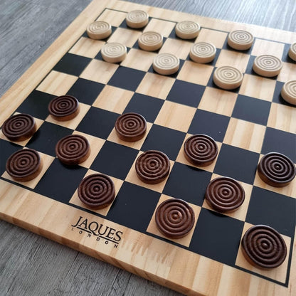 Draughts Board Game | Traditional 12" Wooden Board with Deluxe Checkers Pieces | for Adults and Kids | since 1795