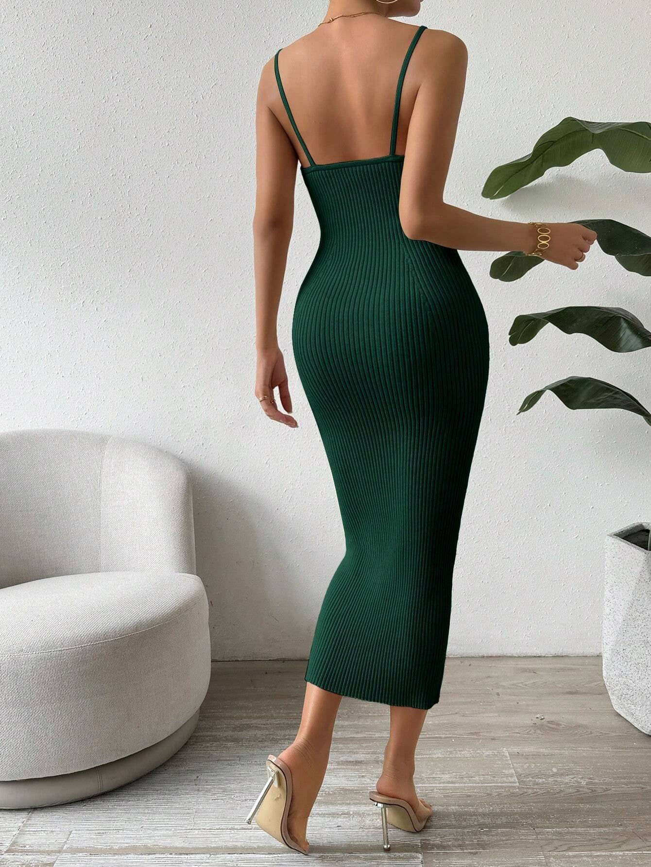 Raffinée Women's Elegant Solid Color Slim Fit Sleeveless Knit Sweater Dress
