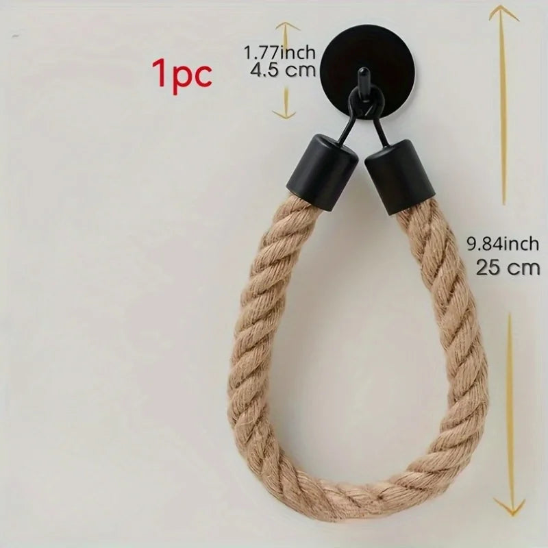 Toilet Roll Paper Holders Retro Hemp Rope Punchless Wall Mounted Rack Washroom Decor Tissue Holder Bathroom Storage Accessories