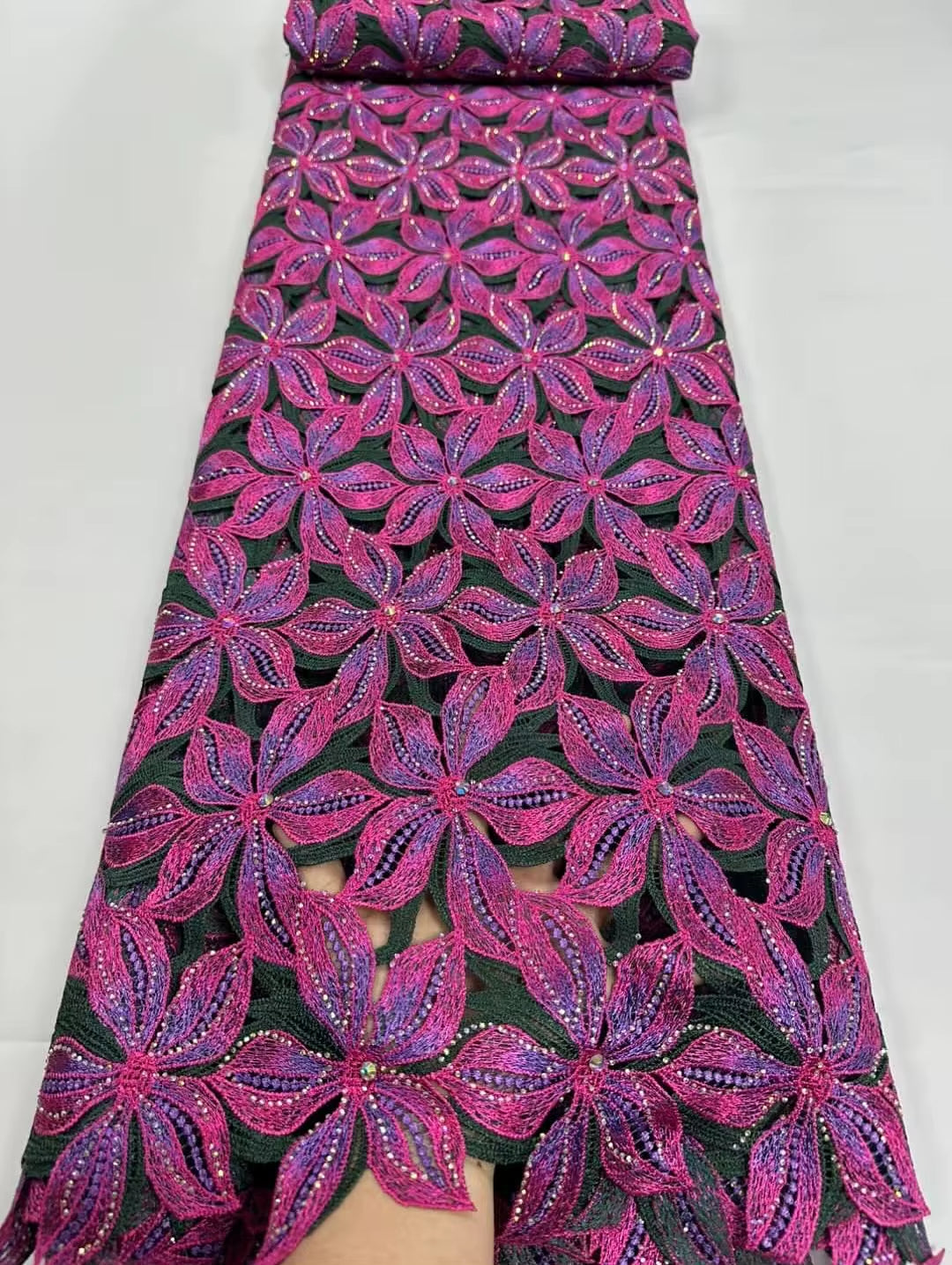 2025 Premium African Guipure Cord Lace with Crystal Nigerian Luxury Evening Dress Water Soluble Lace Fabric for Woman Asoebi
