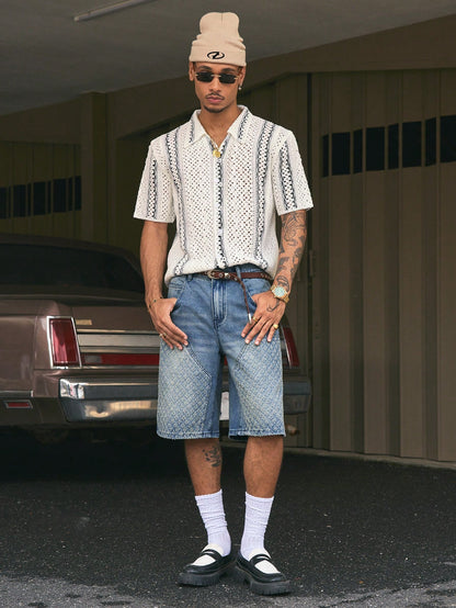 AXEPEAK Pocket Embossed Loose Casual Versatile Denim Bermuda Shorts, Spring/Summer