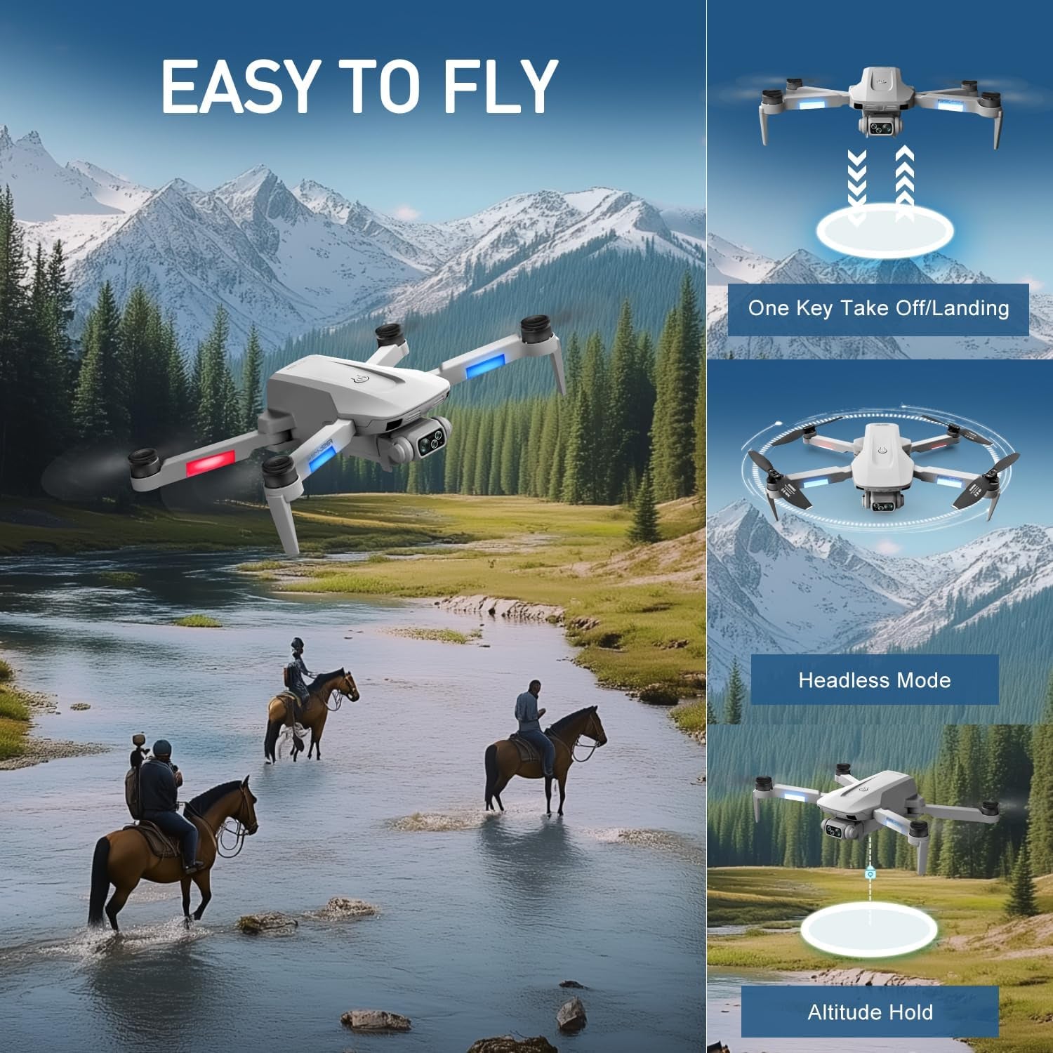 F8 GPS Drone with Dual Camera for Beginners, RC Quadcopter Foldable Drones with Brushless Motor, Intelligent Follow Mode, Headless Mode,3-Speed Modes, Aircrafts Toys Gifts for Kids and Adults