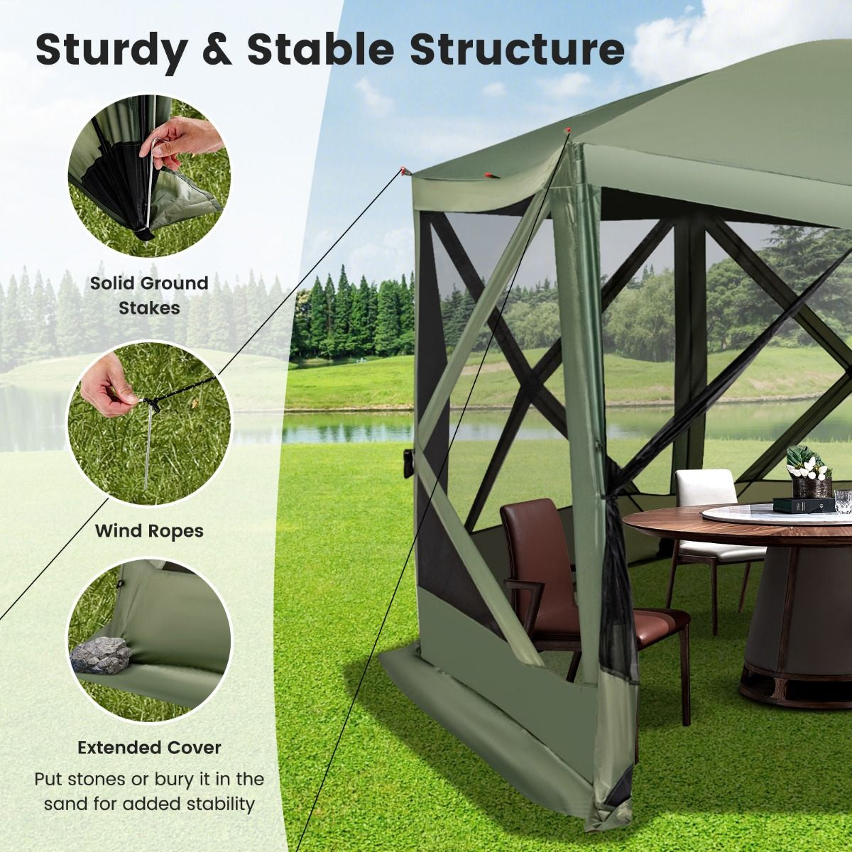 6-Sided Instant Setup Camping Gazebo with Portable Carrying Bag