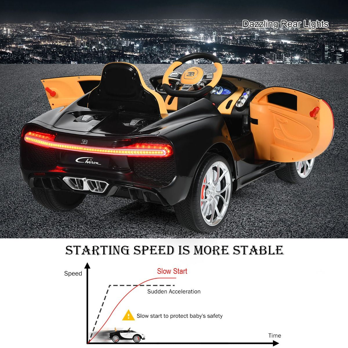 Exciting 12V Licensed Bugatti Battery-Powered Ride-On Car with Remote Control for Kids