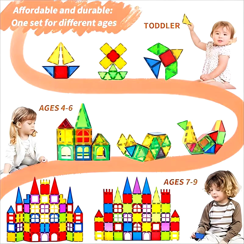 Magblock 66-Piece Magnetic Building Block Set - Educational Construction Toys for Children Aged 3-10 Years, Montessori Learning Tool