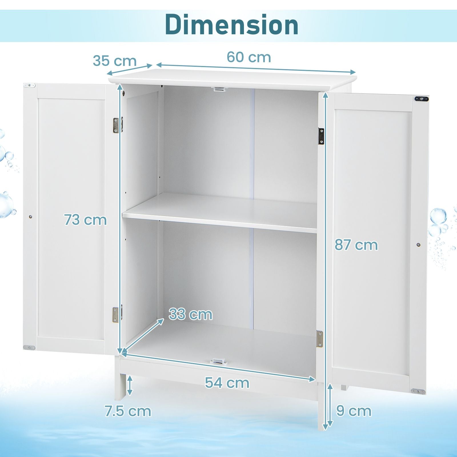 Double Door Bathroom Floor Cabinet with Adjustable Shelving