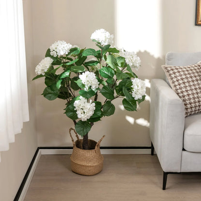 Artificial Hydrangea Tree Featuring 11 Exquisite White Blooms