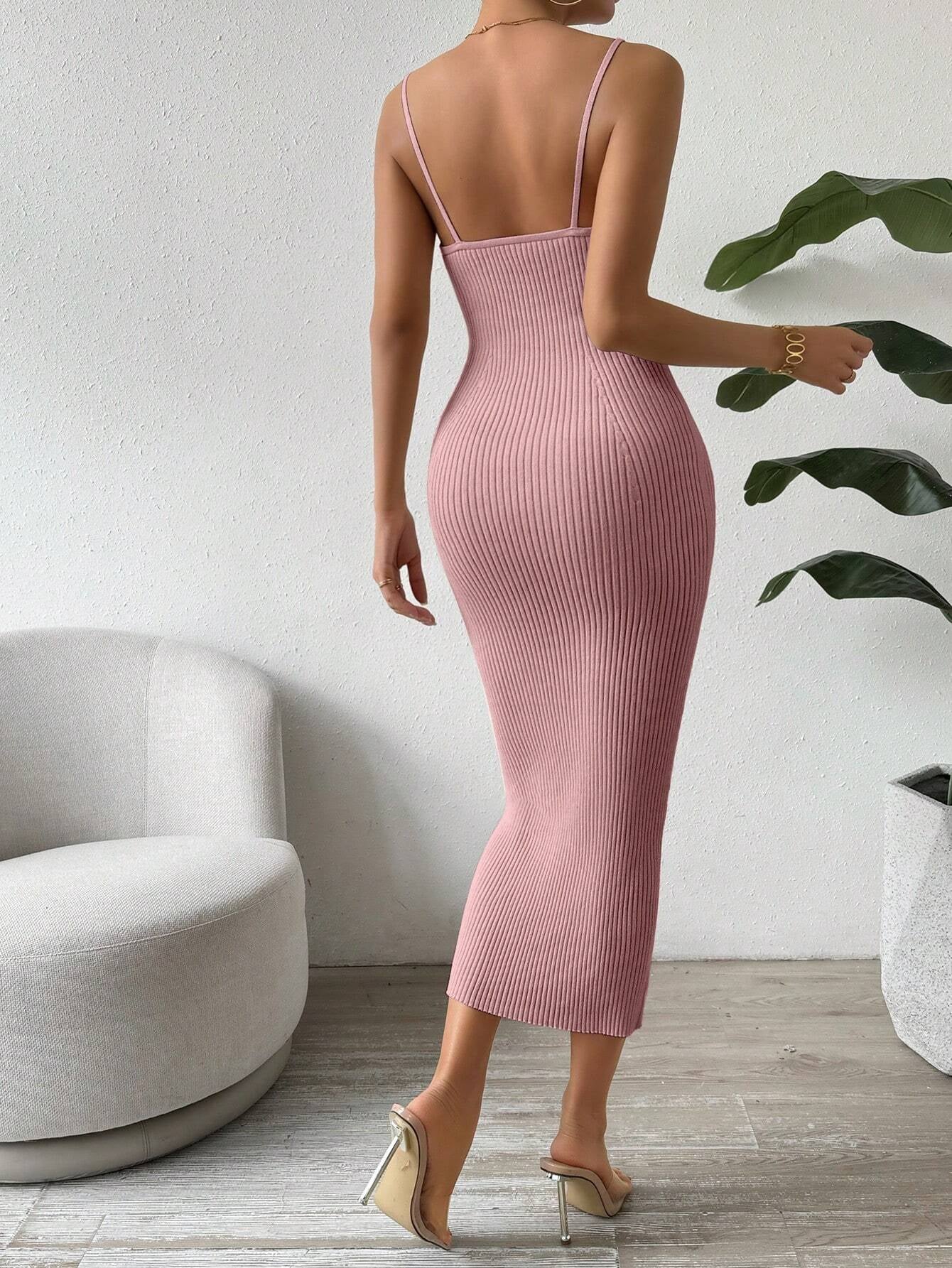 Raffinée Women's Elegant Solid Color Slim Fit Sleeveless Knit Sweater Dress